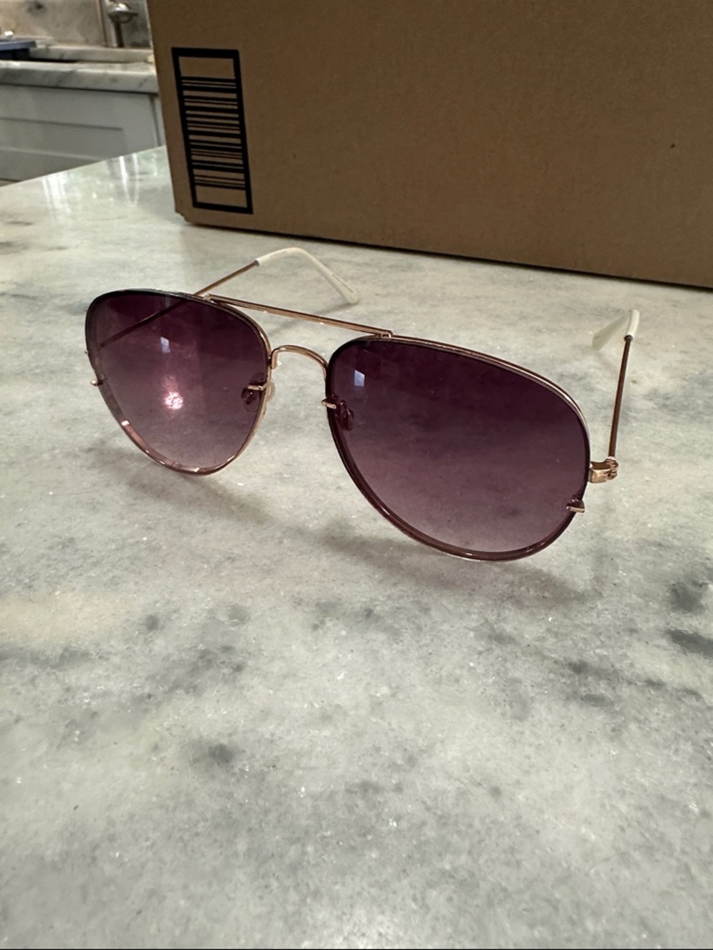 Ann Taylor Rose Gold Frame Sunglasses with Purple Lenses
